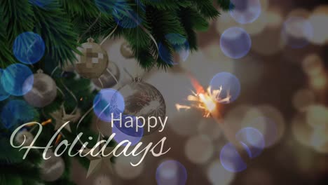 Animation-of-happy-holidays-text-over-christmas-decorations