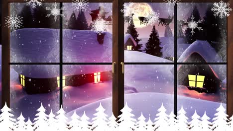 Animation-of-snow-falling-and-christmas-in-winter-scenery