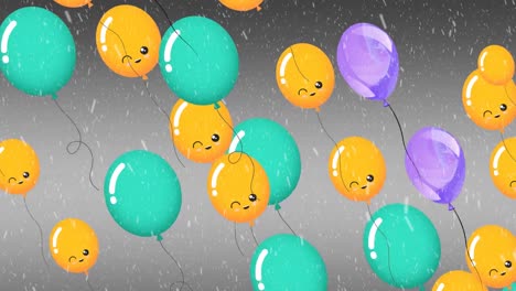 Animation-Von-Schnee,-Der-über-Weihnachtsballons-Fällt