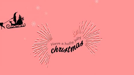 Animation-of-christmas-greetings-text-over-santa-claus-in-sleigh-with-reindeer-on-pink-background