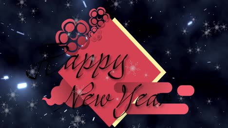 Animation-of-snow-falling-over-happy-new-year-greetings-text-and-decoration