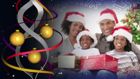 Animation-of-christmas-decorations-over-happy-african-american-family