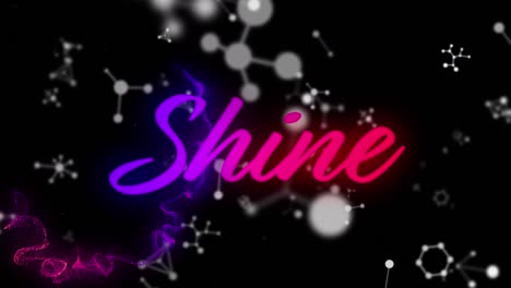 Animation-of-shine-neon-text-with-molecules-on-black-background