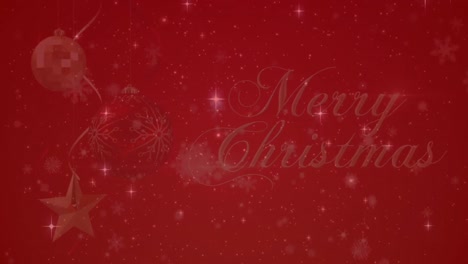 Animation-Von-Schneeflocken-Und-Linseneffekten-über-Dem-Text-„Frohe-Weihnachten“-Und-Hängenden-Sternen-Und-Kugeln
