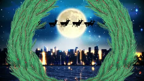 Animation-of-christmas-wreath-over-winter-scenery