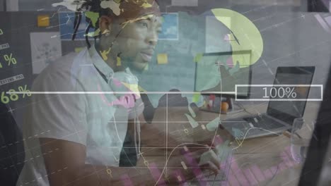 Animationsstatistiken-Und-Finanzdatenverarbeitung-über-Einen-Afroamerikanischen-Geschäftsmann-Mit-Tastatur