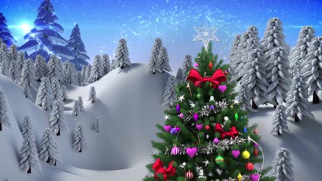 Animación-Del-árbol-De-Navidad-Sobre-Un-Paisaje-Invernal.