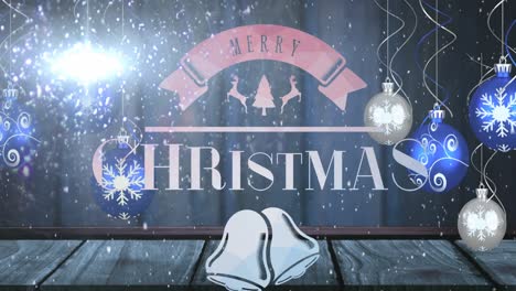 Animation-of-christmas-text-and-baubles-with-snow-falling