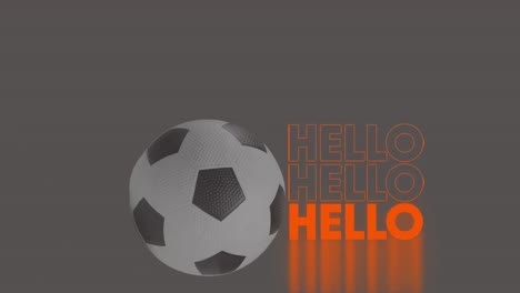 Animation-Eines-Fußballs,-Der-Sich-über-Hallo-Texte-Bewegt
