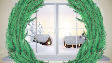 Animation-of-christmas-wreath-over-winter-scenery