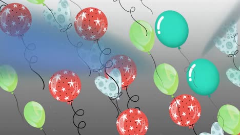 Digital-animation-of-multiple-colorful-balloons-floating-against-black-background