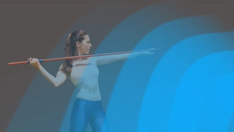Animation-of-caucasian-sportswoman-with-javelin-over-shapes