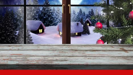 Animation-of-snow-falling-over-christmas-tree-decorations-in-winter-scenry