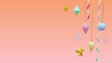 Animation-of-new-year-and-christmas-decorations-on-pink-background