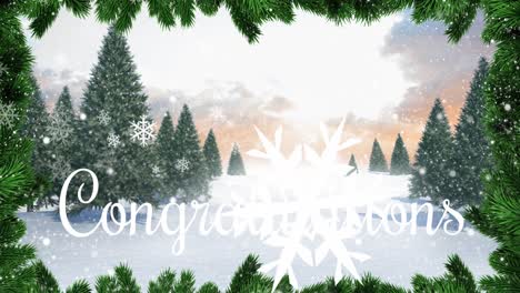 Animation-of-congrats-text-over-winter-scenery