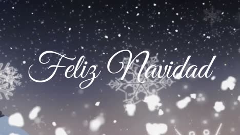Animation-Von-Feliz-Navidad-Weihnachtsgrußtext-über-Fallendem-Schnee