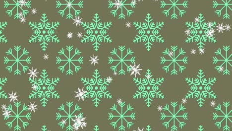 Animation-of-snowflakes-icons-moving-seamless-pattern-against-grey-background