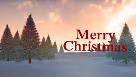Animation-of-wooden-window-frame-over-merry-christmas-text-banner-against-winter-landscape