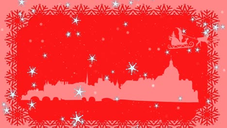 Animation-of-snow-falling-over-christmas-decoration-and-pattern