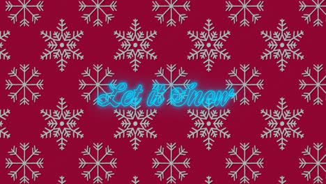 Animation-Des-Texts-„Lass-Es-Schneien“-über-Einem-Weihnachtlichen-Schneeflockenmuster-Auf-Rotem-Hintergrund