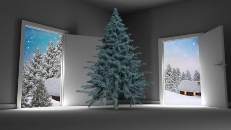 Animation-of-christmas-tree-in-winter-scenery