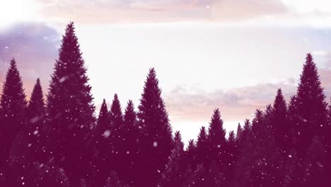 Animation-Von-Feuerwerk-Und-Schnee,-Der-über-Die-Weihnachtliche-Winterlandschaft-Fällt