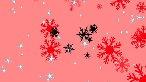Animation-Von-Schneeflocken,-Die-Auf-Rosa-Hintergrund-Fallen