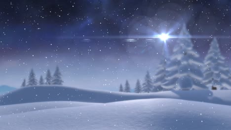 Animation-Von-Sternschnuppen-Und-Schnee,-Der-In-Eine-Winterlandschaft-Fällt
