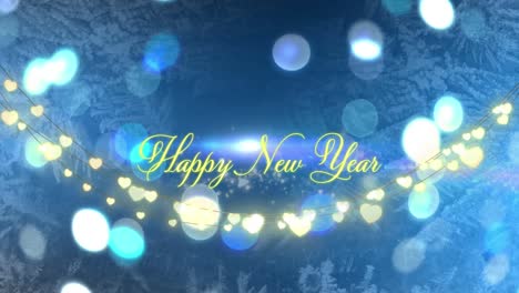 Animation-of-glowing-fairy-lights-over-new-year-greetings-text