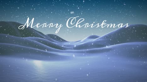 Animation-of-christmas-greetings-text-and-snow-falling-over-winter-scenery