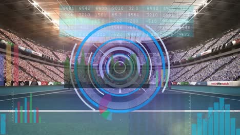 Animation-Des-Rundscanners-Und-Der-Datenverarbeitung-Vor-Dem-Sportstadion