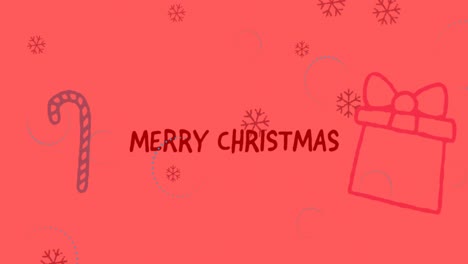 Animation-of-snow-falling,-christmas-greetings-text-over-christmas-decorations