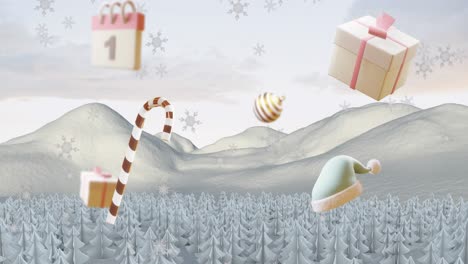Animation-of-calendar-with-1-number-date-and-christmas-decorations-over-winter-scenery