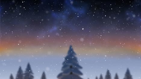 Animation-of-snow-falling-over-christmas-winter-scenery-background