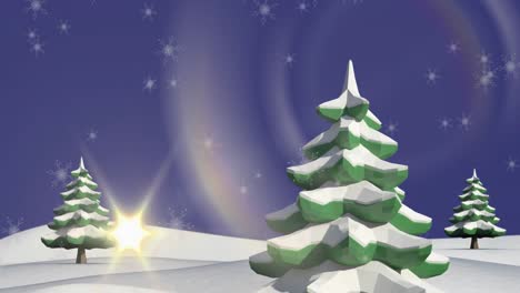 Animation-of-snow-falling-over-christmas-tree-on-winter-landscape