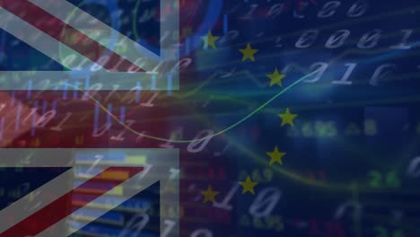 Animation-Der-Datenverarbeitung-über-Der-Flagge-Der-Europäischen-Union-Und-Des-Vereinigten-Königreichs