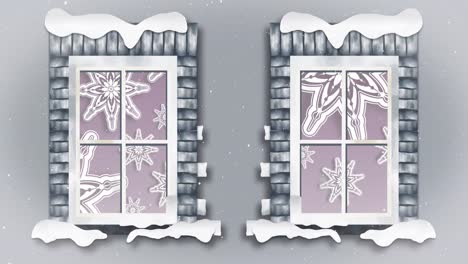 Animation-of-christmas-winter-scenery-and-snow-falling-seen-through-windows