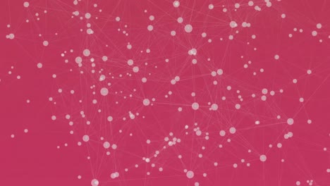 Animation-of-network-of-connections-floating-against-pink-background-with-copy-space
