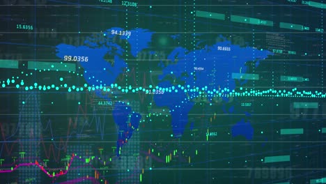 Animation-of-data-processing-over-world-map-on-black-background