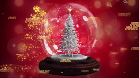 Animation-of-christmas-greetings-text-over-christmas-snow-globe-and-decoration
