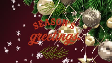 Animation-of-christmas-greetings-text-over-christmas-tree-decoration