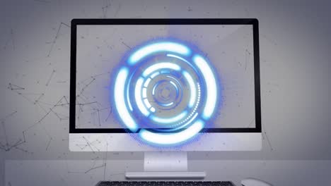 Animation-Des-Scope-Scannens-Und-Netzwerks-Von-Verbindungen-über-Computerbildschirm-Auf-Grauem-Hintergrund