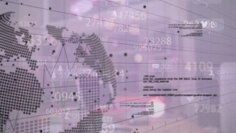 Animation-of-globe-over-financial-data-processing-on-blurred-background