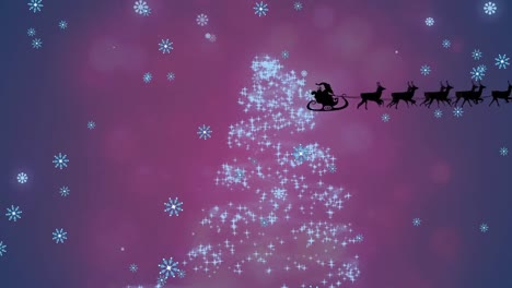 Animation-of-santa-in-sleigh-over-christmas-tree