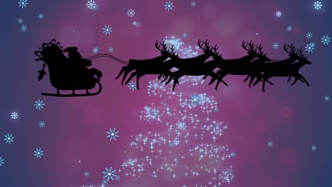 Animation-Des-Weihnachtsmanns-Im-Schlitten-über-Dem-Weihnachtsbaum
