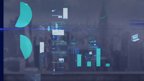 Animation-Der-Statistischen-Datenverarbeitung-Vor-Dem-Hintergrund-Einer-Luftaufnahme-Des-Stadtbildes
