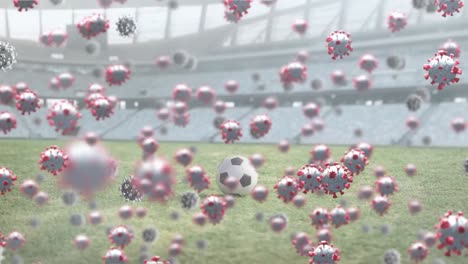 Animation-of-virus-cells-over-football-on-stadium