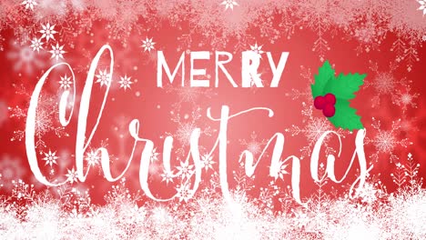 Animation-of-snowflakes-falling-over-merry-christmas-text-banner-against-red-background