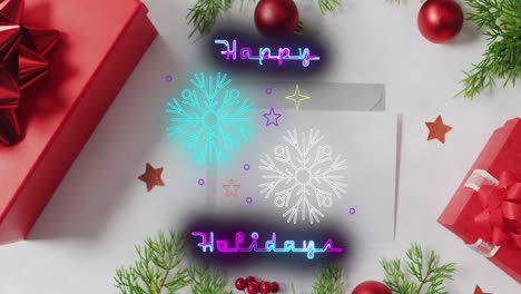 Dieses-Video-Zeigt-Eine-Frohe-Feiertagsbotschaft-In-Neonlichtern-Und-Fallenden-Schneeflocken