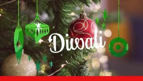 Animation-of-diwali-text-over-christmas-tree